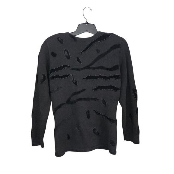 VTG 90s BEREK 2 Womens Black Chenille Tiger Beaded Knit Cardigan Sweater Medium - Picture 3 of 6